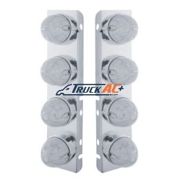 SS Front Air Cleaner Bracket With 8X 19 LED Watermelon Lights & Bezels For Peterbilt-Amber LED/Clear Lens - United Pacific 37991