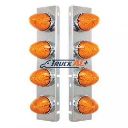 SS Front Air Cleaner Bracket With 8X 19 LED Beehive Lights & Bezels For Peterbilt-Amber LED & Lens - United Pacific 37992