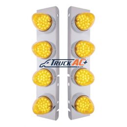 SS Front Air Cleaner Bracket With 8X 19 LED Reflector Lights & Bezels For Peterbilt-Amber LED & Lens - United Pacific 37994