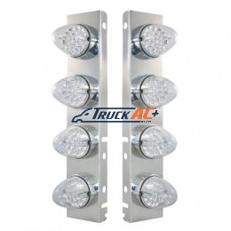 SS Front Air Cleaner Bracket With 8X 19 LED Reflector Lights & Bezels For Peterbilt-Amber LED/Clear Lens - United Pacific 37995