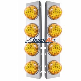 SS Front Air Cleaner Bracket W/8X 17 Amber LED Refl. Watermelon Lights & SS Bezels For Peterbilt-Amber Lens (Pair) - United Pacific 39628