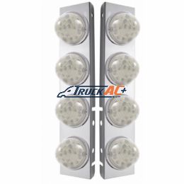 SS Front Air Cleaner Bracket W/8X 17 Amber LED Refl. Watermelon Lights & SS Bezels For Peterbilt-Clear Lens (Pair) - United Pacific 39629