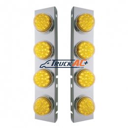 SS Front Air Cleaner Bracket With 8X 17 Amber LED Reflector Lights & SS Bezels For Peterbilt-Amber Lens - United Pacific 39630