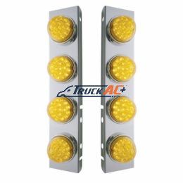 SS Front Air Cleaner Bracket With 8X 17 Amber LED Dual Function Reflector Lights & SS Bezels For Peterbilt-Amber Lens - United Pacific 39632
