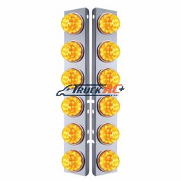 SS Front Air Cleaner Bracket W/12X 17 Amber LED Refl. Watermelon Lights & SS Bezels For Peterbilt-Amber Lens (Pair) - United Pacific 39634