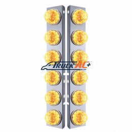 SS Front Air Cleaner Bracket W/12X 17 Amber LED Refl. Watermelon Lights & SS Bezels For Peterbilt-Clear Lens (Pair) - United Pacific 39635