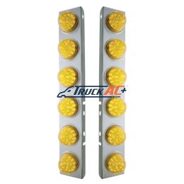 SS Front Air Cleaner Bracket With 12X 17 Amber LED Reflector Lights & SS Bezels For Peterbilt-Amber Lens - United Pacific 39636