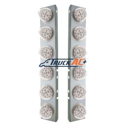 SS Front Air Cleaner Bracket With 12X 17 Amber LED Reflector Lights & SS Bezels For Peterbilt-Clear Lens - United Pacific 39637
