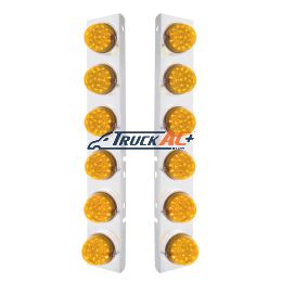 SS Front Air Cleaner Bracket With 12X 17 Amber LED Dual Function Reflector Lights & SS Bezels For Peterbilt-Amber Lens - United Pacific 39638