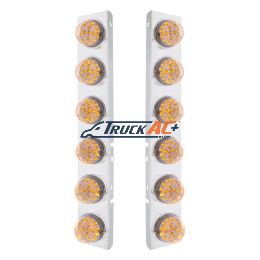 SS Front Air Cleaner Bracket With 12X 17 Amber LED Dual Function Reflector Lights & SS Bezels For Peterbilt-Clear Lens - United Pacific 39639