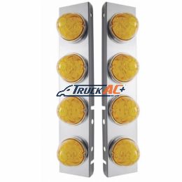 SS Front Air Cleaner Bracket With 8X 17 Amber LED Hi/Lo Watermelon Lights & SS Bezels For Peterbilt-Amber Lens - United Pacific 39794