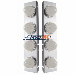 SS Front Air Cleaner Bracket With 8X 17 Amber LED Hi/Lo Watermelon Lights & SS Bezels For Peterbilt-Clear Lens - United Pacific 39795