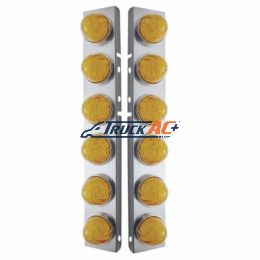 SS Front Air Cleaner Brkt With 12X 17 Amber LED Hi/Lo Watermelon Lights & SS Bezels For Peterbilt-Amber Lens - United Pacific 39796