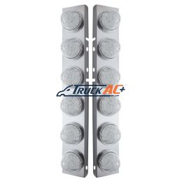 SS Front Air Cleaner Brkt With 12X 17 Amber LED Hi/Lo Watermelon Lights & SS Bezels For Peterbilt-Clear Lens - United Pacific 39797