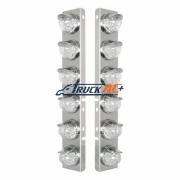 SS Front Air Cleaner Bracket With 12X 17 Amber LED Reflector Lights & SS Visors For Peterbilt-Clear Lens - United Pacific 39839