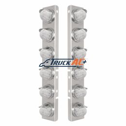 SS Front Air Cleaner Bracket With 12X 17 Amber LED Reflector Watermelon Lights & SS Visors For Peterbilt-Clear Lens - United Pacific 39841