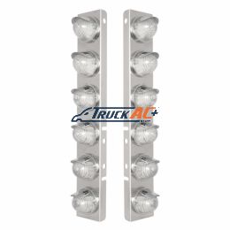 SS Front Air Cleaner Bracket W/12X 17 Amber LED Beehive Lights & SS Visors For Peterbilt-Amber LED/Clear Lens - United Pacific 39843