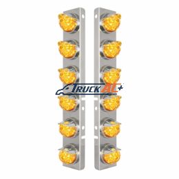 SS Front Air Cleaner Bracket W/12X 17 Amber LED Watermelon Lights & SS Visors For Peterbilt-Amber Lens - United Pacific 39844