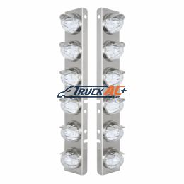 SS Front Air Cleaner Bracket W/12X 17 Amber LED Watermelon Lights & SS Visors For Peterbilt-Clear Lens - United Pacific 39845