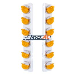SS Front Air Cleaner Bracket With 12X 17 Amber LED Dual Function Reflector Lights & SS Visors For Peterbilt-Amber Lens - United Pacific 39846