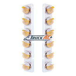 SS Front Air Cleaner Bracket With 12X 17 Amber LED Dual Function Reflector Lights & SS Visors For Peterbilt-Clear Lens - United Pacific 39847