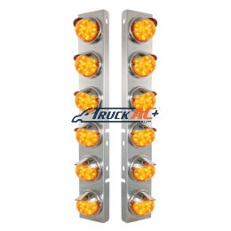 SS Front Air Cleaner Brkt With 12X 17 Amber LED Dual Func. Watermelon Lights & SS Visors For Peterbilt-Amber Lens - United Pacific 39848