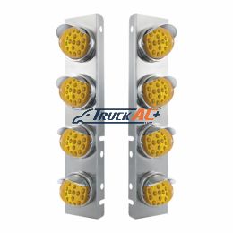 SS Front Air Cleaner Bracket With 8X 17 Amber LED Reflector Lights & SS Visors For Peterbilt-Amber Lens - United Pacific 39850