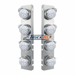 SS Front Air Cleaner Bracket With 8X 17 Amber LED Reflector Lights & SS Visors For Peterbilt-Clear Lens - United Pacific 39851