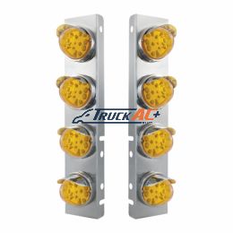 SS Front Air Cleaner Bracket With 8X 17 Amber LED Reflector Watermelon Lights & SS Visors For Peterbilt-Amber Lens - United Pacific 39852