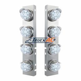 SS Front Air Cleaner Bracket With 8X 17 Amber LED Reflector Watermelon Lights & SS Visors For Peterbilt-Clear Lens - United Pacific 39853