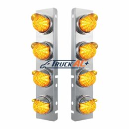 SS Front Air Cleaner Bracket With 8X 17 Amber LED Beehive Lights & SS Visors For Peterbilt -Amber Lens - United Pacific 39854