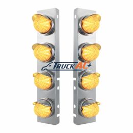 SS Front Air Cleaner Bracket With 8X 17 Amber LED Beehive Lights & SS Visors For Peterbilt -Clear Lens - United Pacific 39855