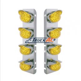 SS Front Air Cleaner Bracket With 8X 17 Amber LED Watermelon Lights & SS Visors For Peterbilt-Amber Lens - United Pacific 39856
