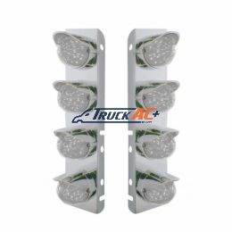 SS Front Air Cleaner Bracket With 8X 17 Amber LED Watermelon Lights & SS Visors For Peterbilt-Clear Lens - United Pacific 39857