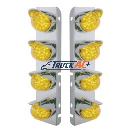 SS Front Air Cleaner Bracket With 8X 17 Amber LED Dual Function Reflector Lights & SS Visors For Peterbilt-Amber Lens - United Pacific 39858