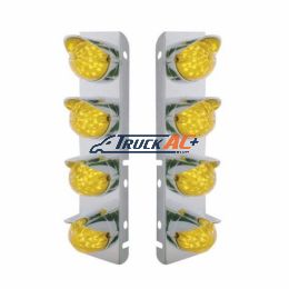 SS Front Air Cleaner Bracket With 8X 17 Amber LED Hi/Lo Watermelon Lights & SS Visors For Peterbilt -Amber Lens - United Pacific 39860