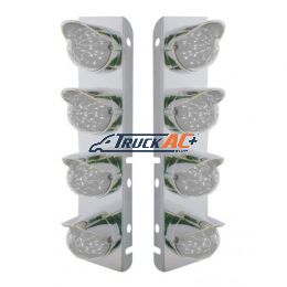 SS Front Air Cleaner Bracket With 8X 17 Amber LED Hi/Lo Watermelon Lights & SS Visors For Peterbilt-Clear Lens - United Pacific 39861