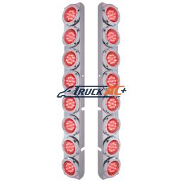 Stainless Rear Air Cleaner Bracket With 16X 9 LED 2" Lights & Bezels For Peterbilt- Red LED/Red Lens - United Pacific 37330