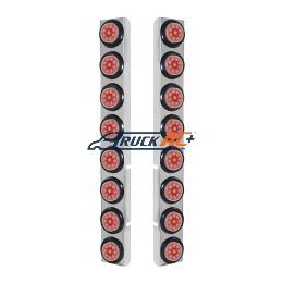 SS Rear Air Cleaner Bracket With 16X 9 LED 2" Reflector Lights For Peterbilt-Red LED/Clear Lens - United Pacific 37337