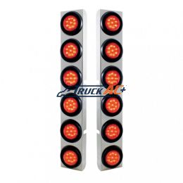 Stainless Rear Air Cleaner Bracket With Twelve 9 LED 2" Lights & Grommets For Peterbilt- Red LED/Red Lens - United Pacific 37343