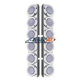 Stainless Rear Air Cleaner Bracket With Twelve 9 LED 2" Lights & Bezels For Peterbilt- Red LED/Clear Lens - United Pacific 37344