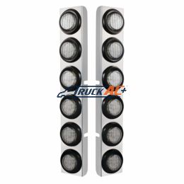 SS Rear Air Cleaner Bracket With 12X 9 LED 2" Lights For Peterbilt-Red LED/Clear Lens - United Pacific 37345