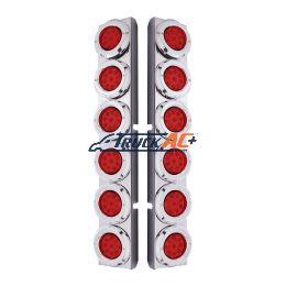 SS Rear Air Cleaner Bracket With 12X 9 LED 2" Reflector Lights & Bezels For Peterbilt-Red LED & Lens - United Pacific 37346
