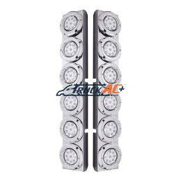 SS Rear Air Cleaner Bracket With 12X 9 LED 2" Reflector Lights & Bezels For Peterbilt-Red LED/Clear Lens - United Pacific 37348
