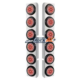 SS Rear Air Cleaner Bracket With 12X 9 LED 2" Reflector Lights For Peterbilt-Red LED/Clear Lens - United Pacific 37349