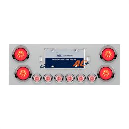 SS Rear Center Panel With 4X 21 LED 4" GloLight & 6X 9 LED 2" Lights & Visors-Red LED/Clear Lens - United Pacific 34281