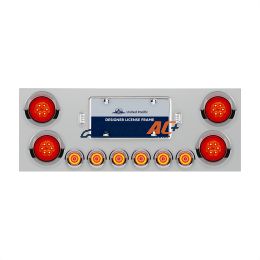 SS Rear Center Panel With Four 16 LED 4" Turbine Light & Six 7 LED 2" Lights & Visor-Red LED/Red Lens - United Pacific 34486