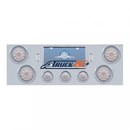 SS Rear Center Panel With 4X 10 LED 4" Light & 3X 13 LED 2-1/2" Beehive Light+Visor-Red LED/Clear Lens - United Pacific 34503