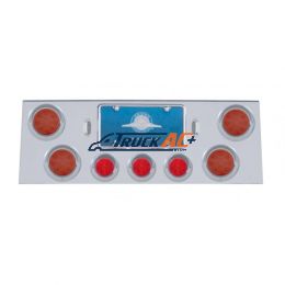 SS Rear Center Panel +4X LED 4" Refl. Light & 3X LED 2-1/2" Beehive Light & Visor-Red LED & Lens - United Pacific 34505