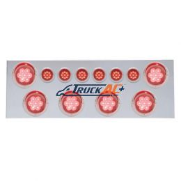SS Rear Center Panel With 6X 7 LED 4" Reflector Lights & 6X 9 LED 2" Lights & Visors -Red LED & Lens - United Pacific 35069